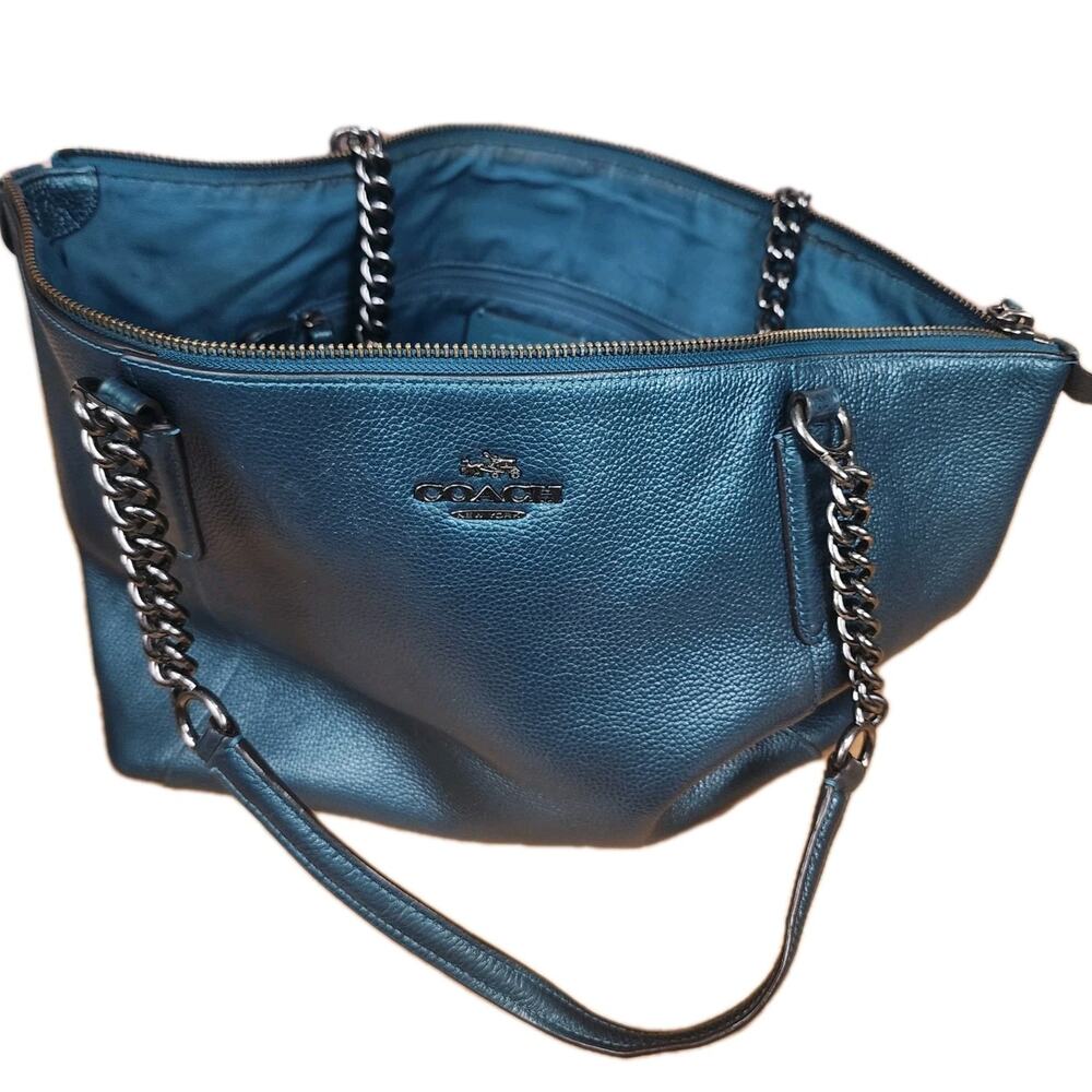 Coach Ava tote Purse Handbag metallic pebble leather 17" X 10"